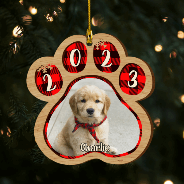 Pets And Color Paws - Upload Image - Personalized Custom Paw Shaped Wood Christmas Ornament - Image 2