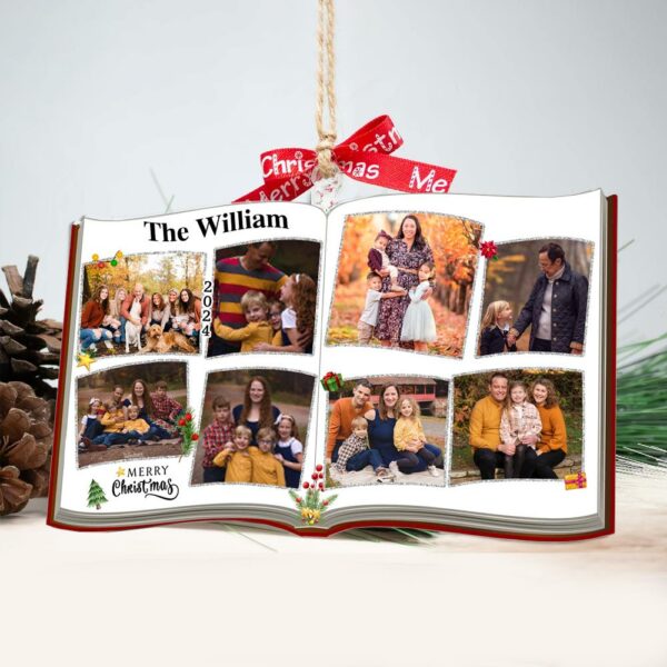 Photo Book Shaped Ornament, Personalized Custom Photo Print, Perfect Gift for Loved Ones, Customizable Gifts for Christmas Tree, Family Name