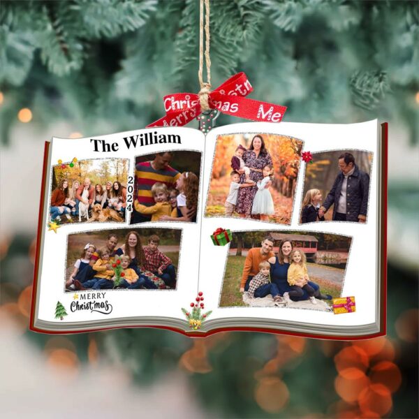 Photo Book Shaped Ornament, Personalized Custom Photo Print, Perfect Gift for Loved Ones, Customizable Gifts for Christmas Tree, Family Name - Image 2