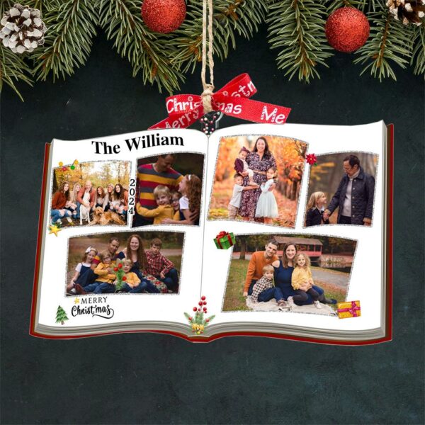 Photo Book Shaped Ornament, Personalized Custom Photo Print, Perfect Gift for Loved Ones, Customizable Gifts for Christmas Tree, Family Name - Image 3