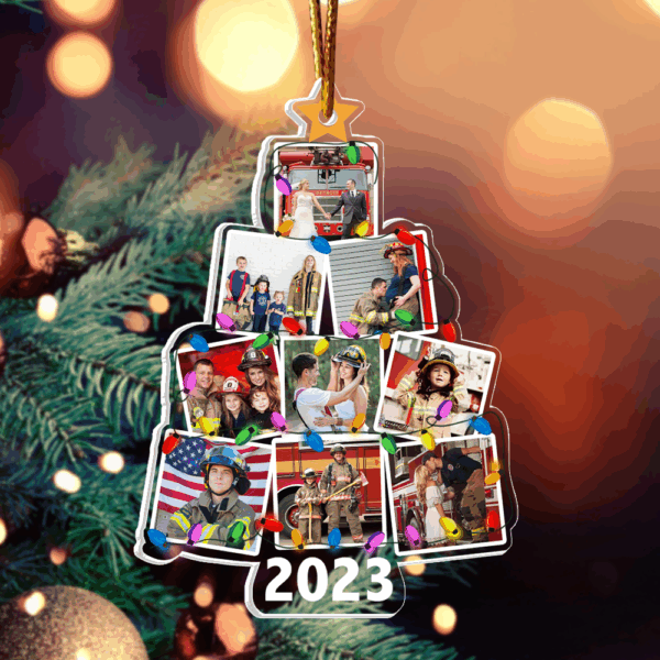 Photo Of Firefighter Family Christmas Tree - Personalized Acrylic Photo Ornament - Image 2