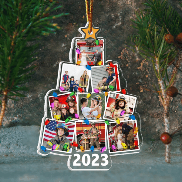 Photo Of Firefighter Family Christmas Tree - Personalized Acrylic Photo Ornament - Image 3