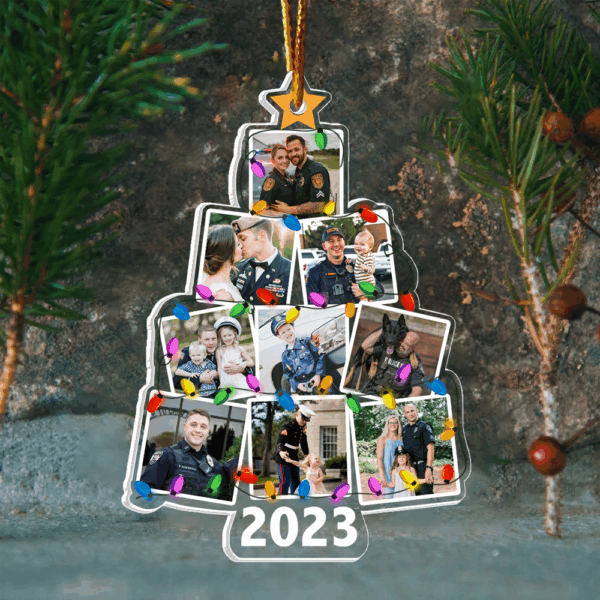 Photo Police Christmas Tree - Personalized Acrylic Photo Ornament - Image 3