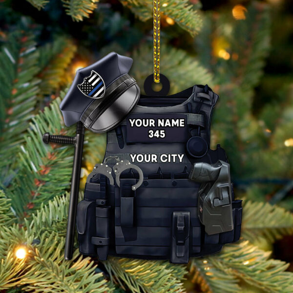 Police Bulletproof Personalized With Any Number & Dept Ornament Gifts For Police Policeman - Image 2