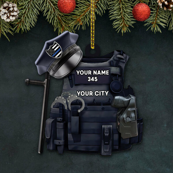 Police Bulletproof Personalized With Any Number & Dept Ornament Gifts For Police Policeman - Image 4