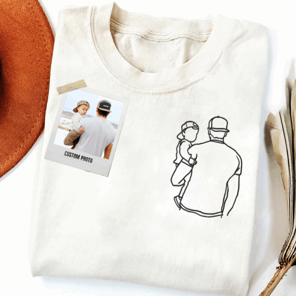 Portrait Photo Unique Gift for Dad Embroidered Hoodie, Personalized Father and Son Hoodie, Funny Dad Hoodies, Father's Day Gift Idea - Image 3
