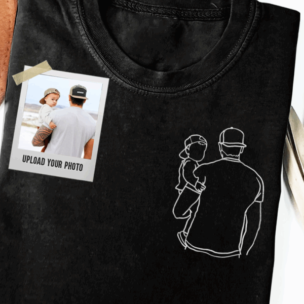 Portrait Photo Unique Gift for Dad Embroidered Hoodie, Personalized Father and Son Hoodie, Funny Dad Hoodies, Father's Day Gift Idea - Image 2
