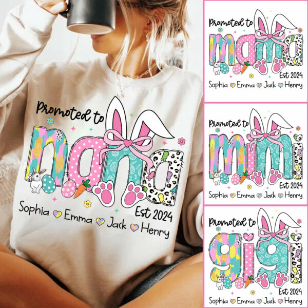 Promoted to Grandma, Personalized Grandma Peeps Easter Shirt, Custom Nickname And Kids T1807