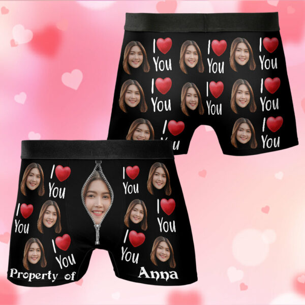 Property Of Girlfriends Personalized Photo Men's Boxer Briefs, Custom Muti-Face Boxer For Husband, Custom Face Underwear, Valentine's Day Gift - Image 2