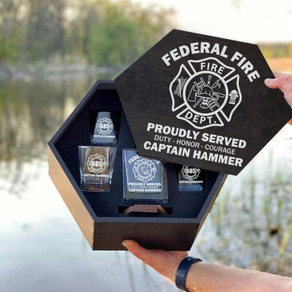 Proudly Served Duty Honor Courage Custom Decanter Set Gift For Firefighter H2511 - Image 3