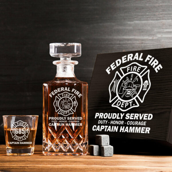 Proudly Served Duty Honor Courage Custom Decanter Set Gift For Firefighter H2511 - Image 3