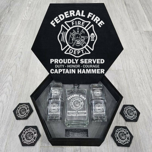 Proudly Served Duty Honor Courage Custom Decanter Set Gift For Firefighter H2511
