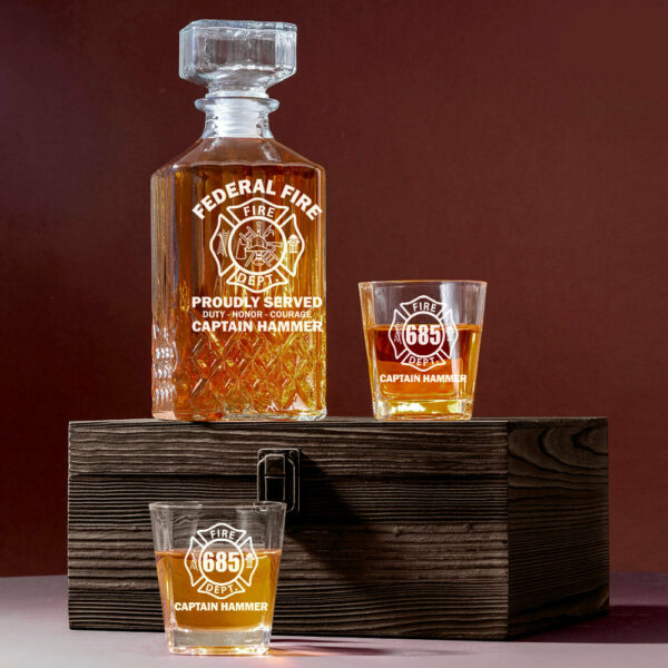 Proudly Served Duty Honor Courage Custom Decanter Set Gift For Firefighter H2511 - Image 5