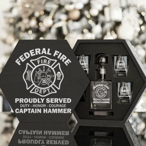 Proudly Served Duty Honor Courage Custom Decanter Set Gift For Firefighter H2511 - Image 2