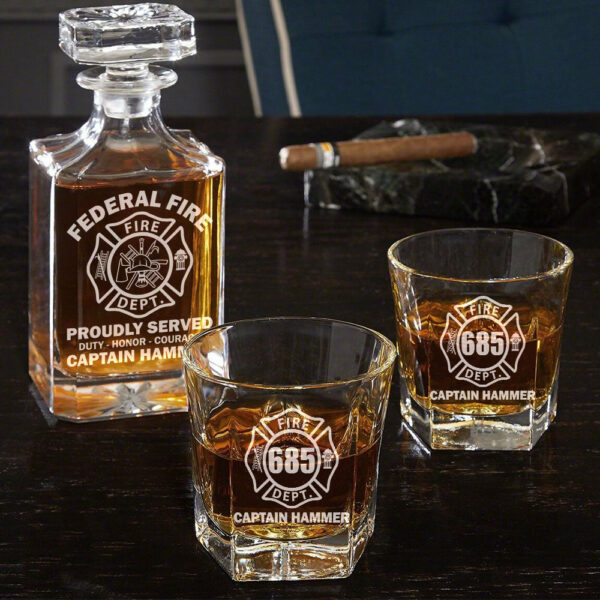 Proudly Served Duty Honor Courage Custom Decanter Set Gift For Firefighter H2511 - Image 2
