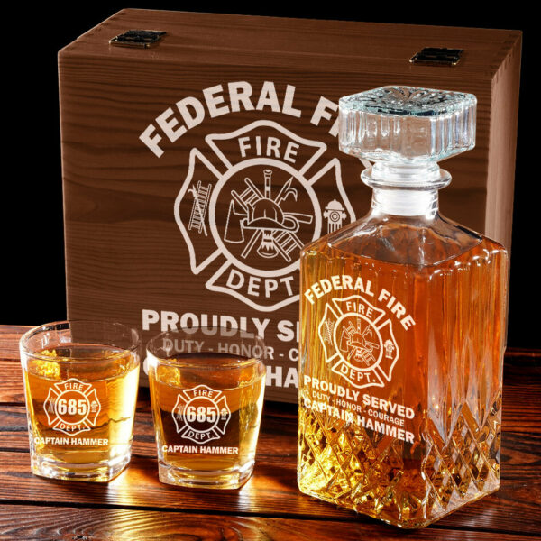 Proudly Served Duty Honor Courage Custom Decanter Set Gift For Firefighter H2511 - Image 4