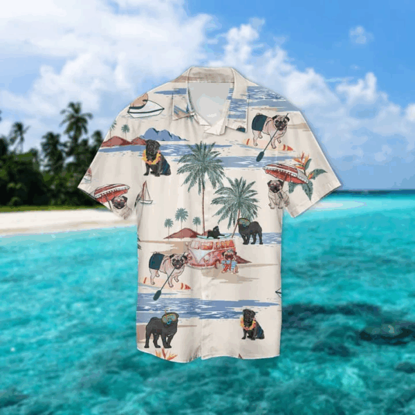 Pug Beach Summer Hawaiian Shirt, Hawaiian Shirts For Men Women Short Sleeve Aloha Beach Shirt - Image 2