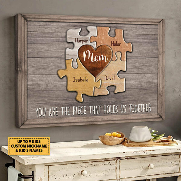Puzzle Canvas Mom You Are The Piece That Holds Us Together Personalized Canvas Gift For Mother Grandma - Image 2