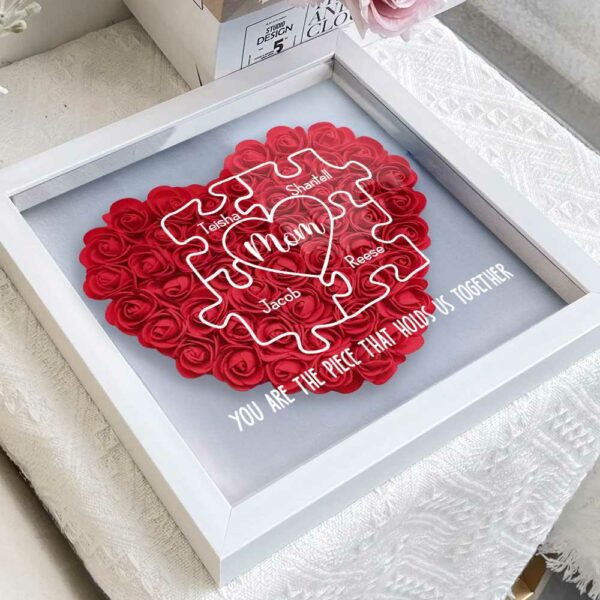Puzzle Flower Shadow Box Mom You Are The Piece That Holds Us Together Personalized Flower Shadow Box Gift For Mother - Image 3