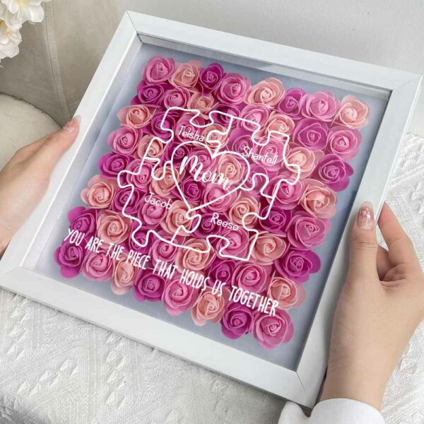 Puzzle Flower Shadow Box Mom You Are The Piece That Holds Us Together Personalized Flower Shadow Box Gift For Mother - Image 2