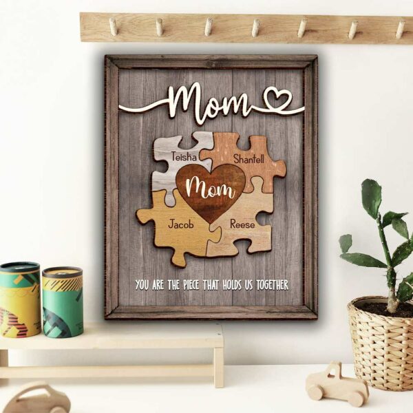 Puzzle Mom You Are The Piece That Holds Us Together - Personalized Wooden Photo Plaque Gift For Mother Grandma - Image 4
