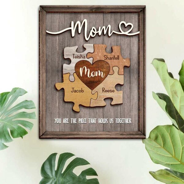 Puzzle Mom You Are The Piece That Holds Us Together - Personalized Wooden Photo Plaque Gift For Mother Grandma - Image 3