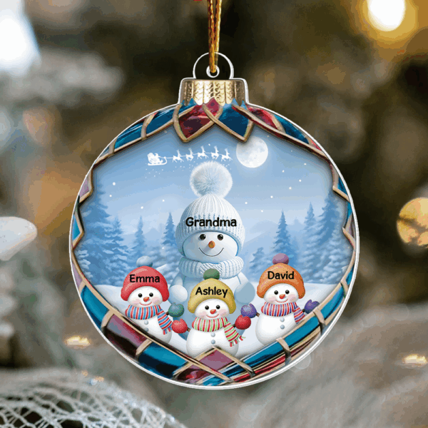 Realistic Christmas Blue Vibe Snowman Grandma Colorful Kids Personalized Acrylic Ornament, Unique Christmas Gift For Grandma - Image 5