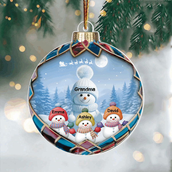 Realistic Christmas Blue Vibe Snowman Grandma Colorful Kids Personalized Acrylic Ornament, Unique Christmas Gift For Grandma