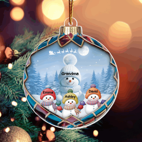Realistic Christmas Blue Vibe Snowman Grandma Colorful Kids Personalized Acrylic Ornament, Unique Christmas Gift For Grandma - Image 4