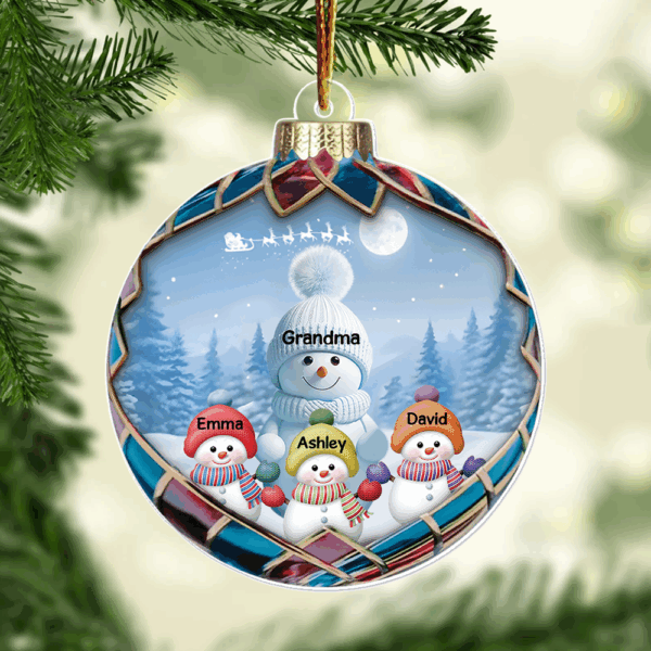 Realistic Christmas Blue Vibe Snowman Grandma Colorful Kids Personalized Acrylic Ornament, Unique Christmas Gift For Grandma - Image 3