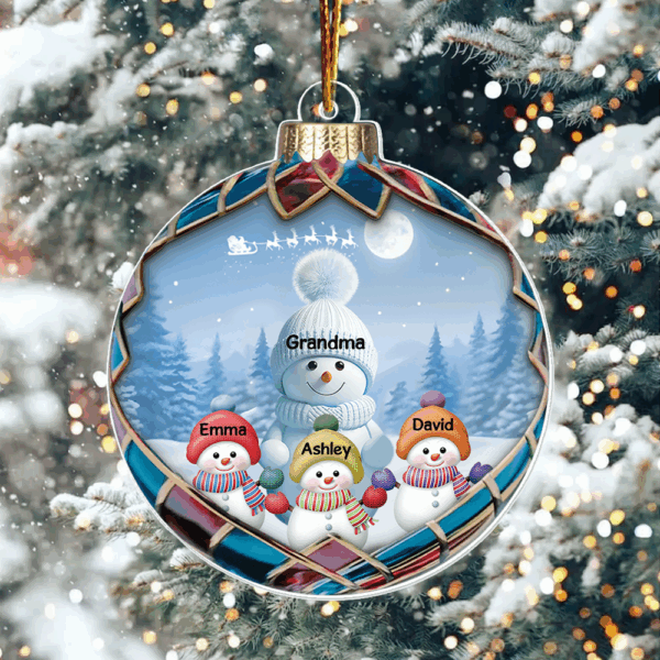 Realistic Christmas Blue Vibe Snowman Grandma Colorful Kids Personalized Acrylic Ornament, Unique Christmas Gift For Grandma - Image 2