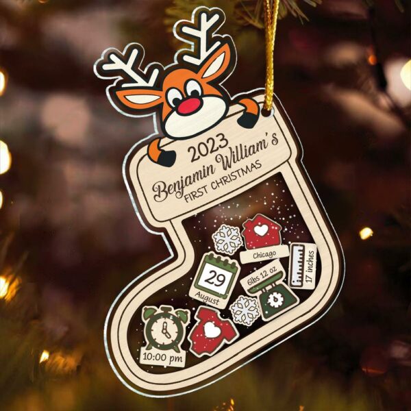 Reindeer Baby's First Christmas Ornament 2024, Personalized Baby 1st Christmas Gift, Custom Baby Gift, Shake Babies Ornament - Image 2