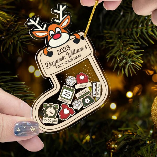 Reindeer Baby's First Christmas Ornament 2024, Personalized Baby 1st Christmas Gift, Custom Baby Gift, Shake Babies Ornament - Image 6