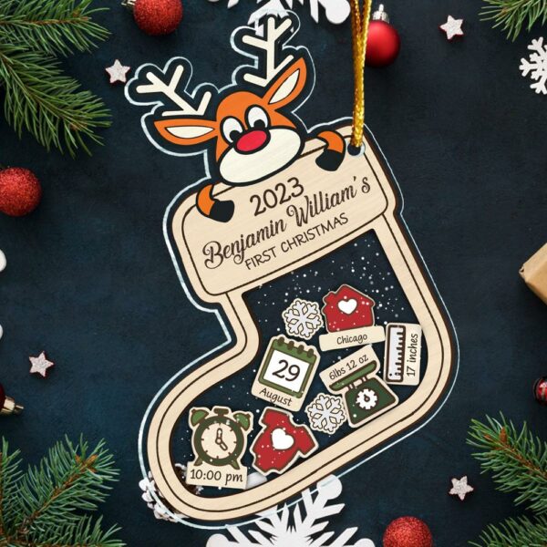 Reindeer Baby's First Christmas Ornament 2024, Personalized Baby 1st Christmas Gift, Custom Baby Gift, Shake Babies Ornament - Image 3