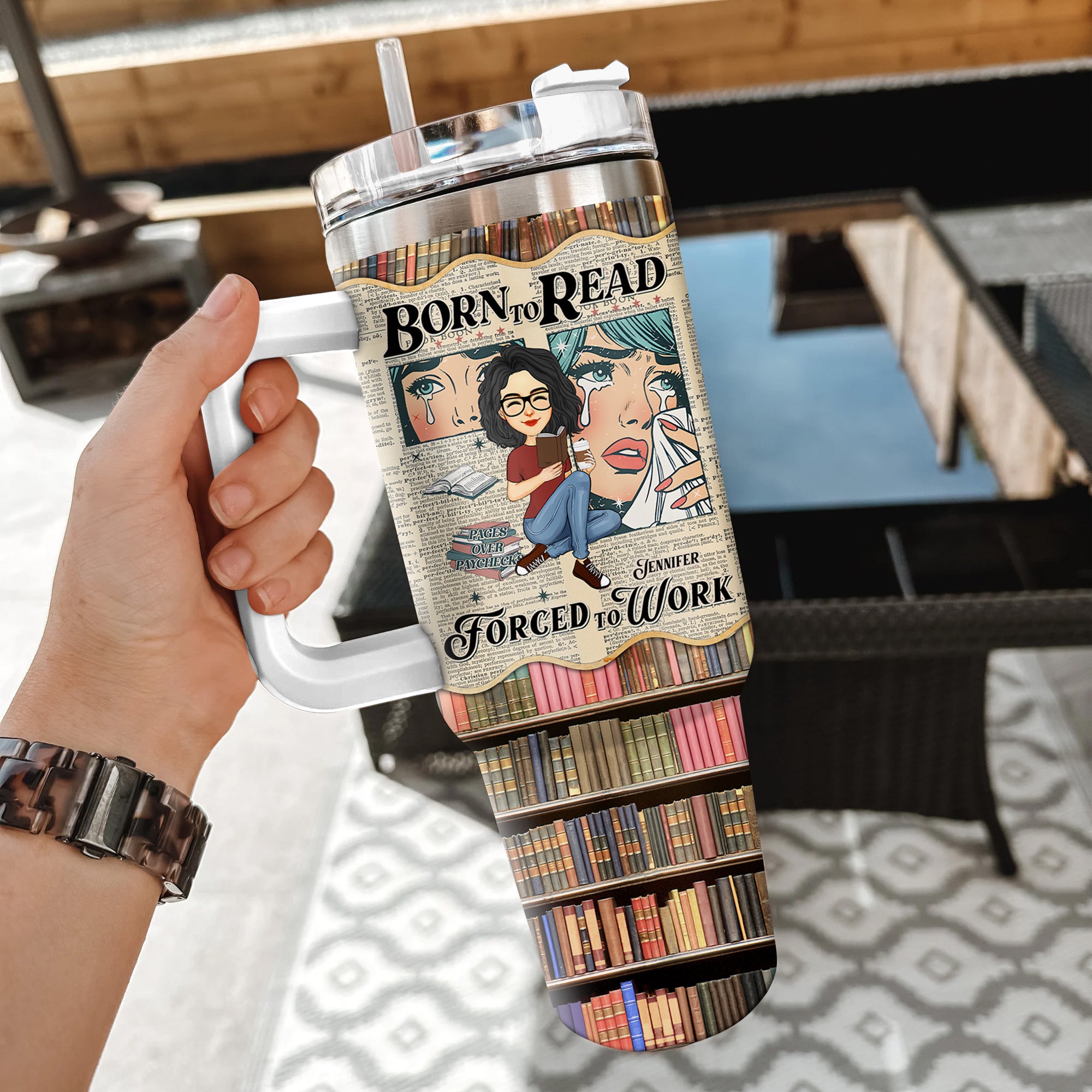 Retro Comfort Born To Read Bookish Steel Tumbler, Funny Reader Book Addict Steel Tumbler - Personalized Steel Tumbler For Reading Lovers