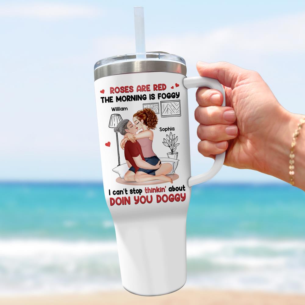 Roses Are Red, The Morning Is Foggy - Couple Personalized Custom 40oz Stainless Steel Tumbler - Christmas Gift For Husband Wife, Anniversary