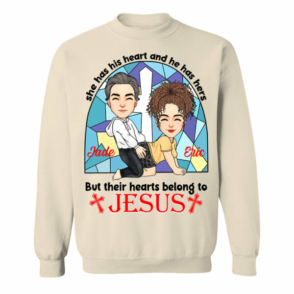 She Has His Heart And He Has Hers But Their Hearts Belong To Jesus - Personalized Shirt For Couple - Image 9