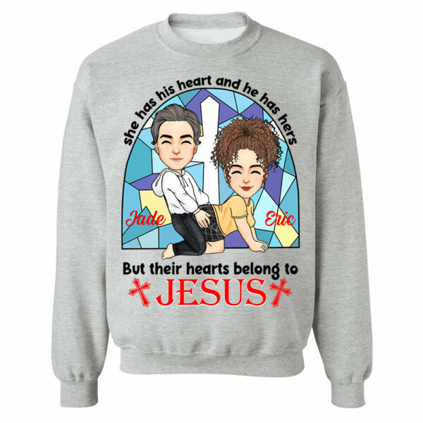 She Has His Heart And He Has Hers But Their Hearts Belong To Jesus - Personalized Shirt For Couple - Image 7
