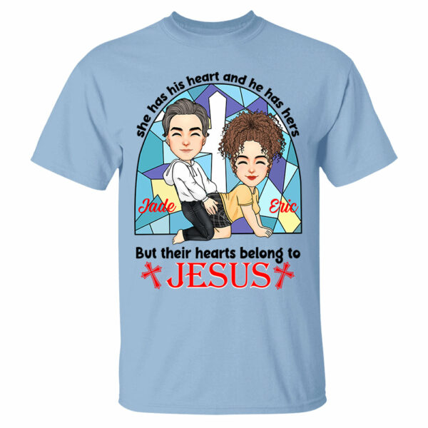She Has His Heart And He Has Hers But Their Hearts Belong To Jesus - Personalized Shirt For Couple - Image 5