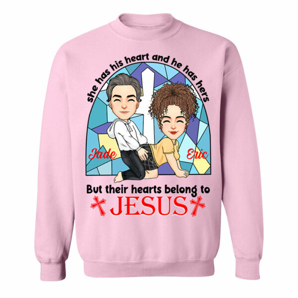 She Has His Heart And He Has Hers But Their Hearts Belong To Jesus - Personalized Shirt For Couple - Image 8