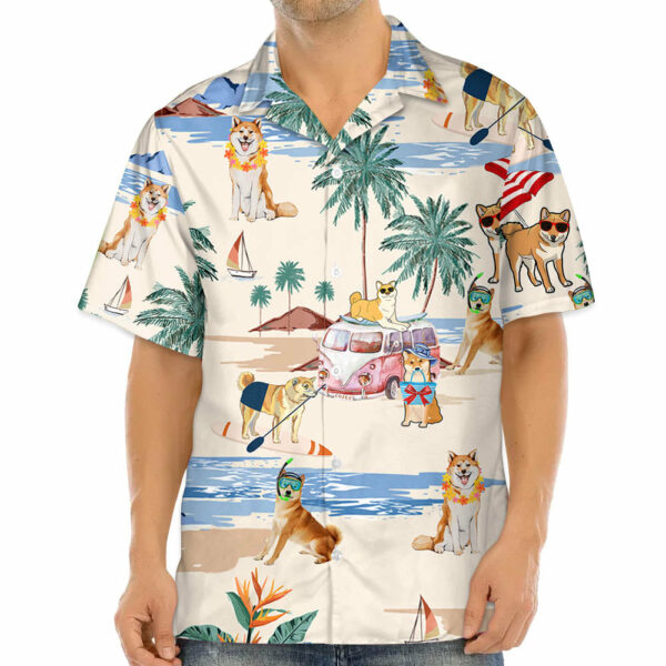 Shiba Inu Summer Beach Hawaiian Shirt, Hawaiian Shirts For Men Short Sleeve Aloha Beach Shirt - Image 3