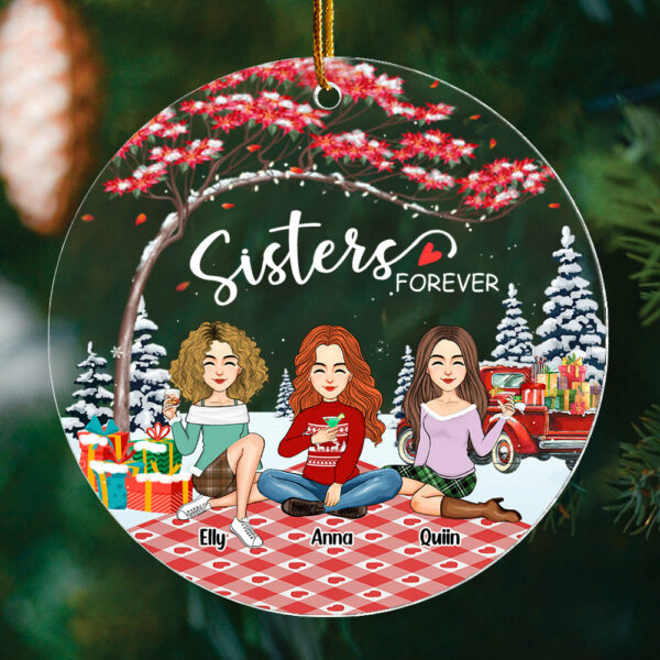 Sisters forever Personalized Besties Forever Christmas Acrylic Ornament - Image 3