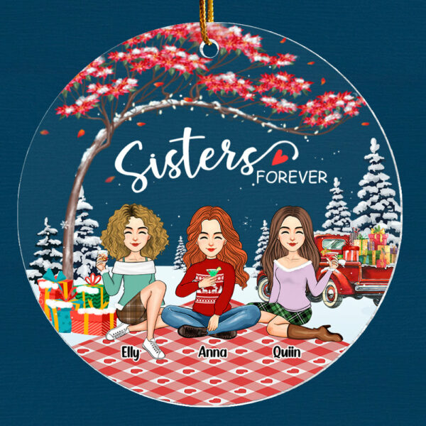 Sisters forever Personalized Besties Forever Christmas Acrylic Ornament - Image 6