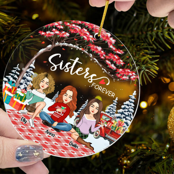 Sisters forever Personalized Besties Forever Christmas Acrylic Ornament - Image 2