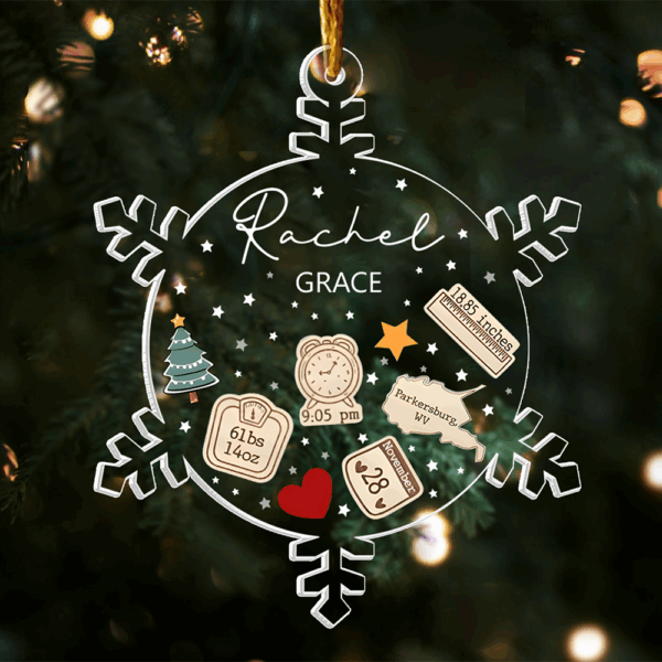 Snowflakes Baby First Christmas Personalized Acrylic Ornament Gift For Baby - Image 2