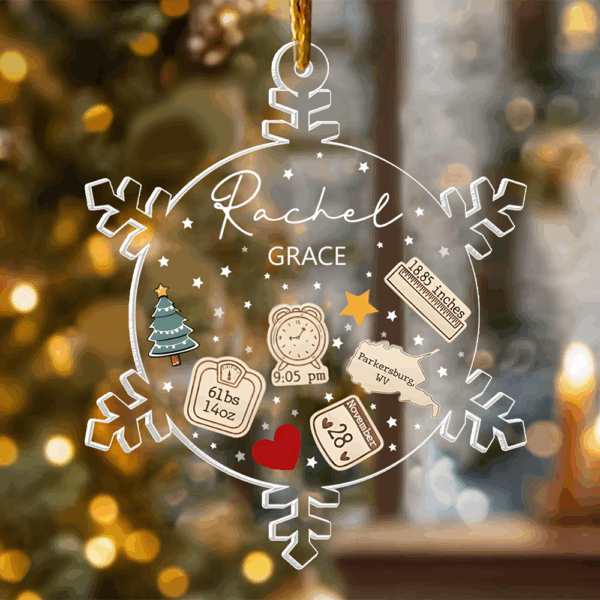 Snowflakes Baby First Christmas Personalized Acrylic Ornament Gift For Baby - Image 4