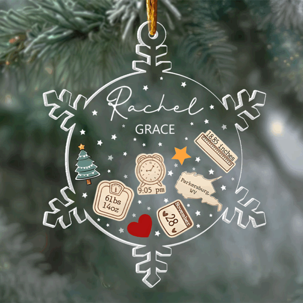 Snowflakes Baby First Christmas Personalized Acrylic Ornament Gift For Baby
