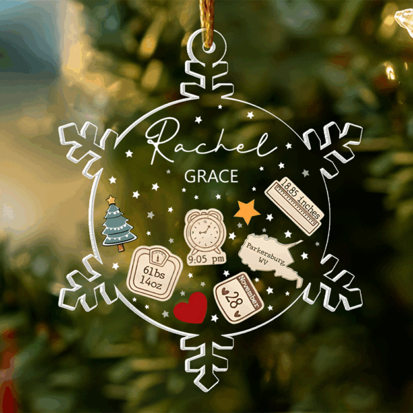 Snowflakes Baby First Christmas Personalized Acrylic Ornament Gift For Baby - Image 3