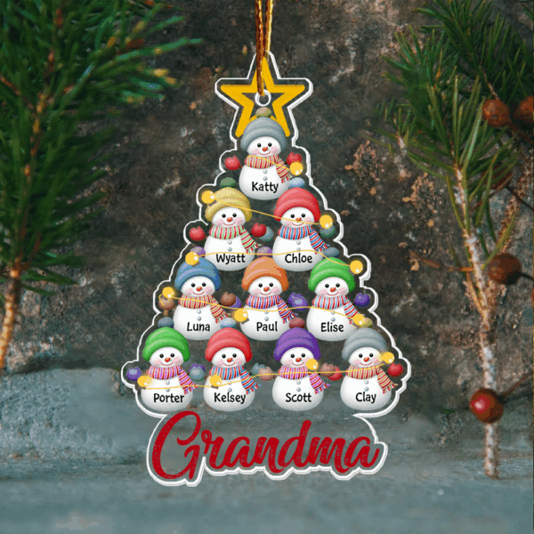 Snowman Kids Christmas Tree - Personalized Acrylic Ornament - Christmas Gift For Grandma, Mom, Family Members