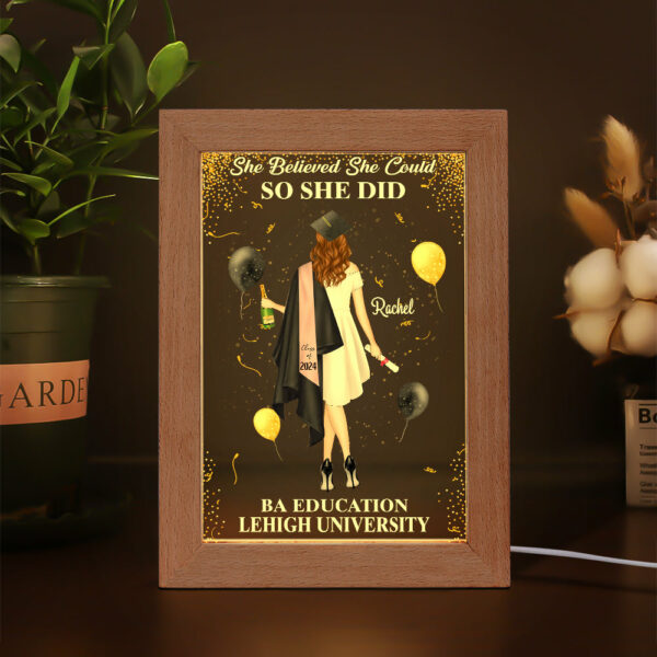 So She Did - Personalized Picture Frame Light Box - Custom Graduation Gift - Image 3